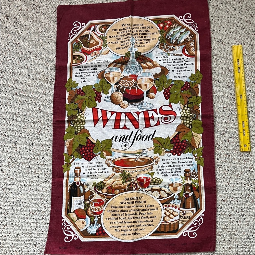 Vintage Wine-Themed Tea Towel